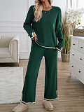 2025 Casual Solid Color Knitted Long-Sleeved Sweater and Pants Set LDG-48016