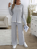 2025 Casual Solid Color Knitted Long-Sleeved Sweater and Pants Set LDG-48016
