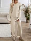 2025 Casual Solid Color Knitted Long-Sleeved Sweater and Pants Set LDG-48016
