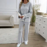 2025 Casual Solid Color Knitted Long-Sleeved Sweater and Pants Set LDG-48016
