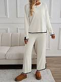 2025 Casual Solid Color Knitted Long-Sleeved Sweater and Pants Set LDG-48016