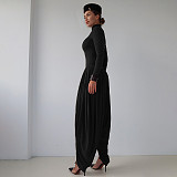 2025 High-Neck Long-Sleeve Pleated Patchwork Jumpsuit ZJQD-80706