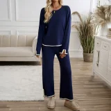2025 Casual Solid Color Knitted Long-Sleeved Sweater and Pants Set LDG-48016