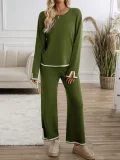 2025 Casual Solid Color Knitted Long-Sleeved Sweater and Pants Set LDG-48016