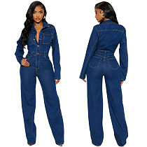 2025 Fashionable Stretch Flared Leg Washed Denim Long-Sleeved Jumpsuit JLX-3587 2025 Fashionable Stretch Flared Leg Washed Denim Long-Sleeved Jumpsuit JLX-3587