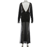 2025 New Arrival Mesh Panel See-Through High-Waisted Backless Dress ZJQD-89243