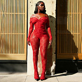 Autumn/Winter Lace Cutout Off-Shoulder Bardot Neck High-Waisted Flared Pants Set XYWL-25ST447
