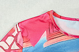 Fashion Round Neck Printed Color-Blocked Long-Sleeved A-line Short Dress JY-303535