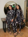 New Arrival Sexy Color-Blocking Printed Slim-Fit Stretchy High-Neck Jumpsuit XS-1863