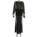 2025 New Arrival Mesh Panel See-Through High-Waisted Backless Dress ZJQD-89243