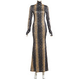 Stylish 3D Printed High-neck Long-sleeved Slim-fit Dress ZJQD-88478