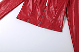 Stylish Solid Color Round Neck Zippered Long-sleeved PU Leather Slim-fit Short Jacket DLS-89170