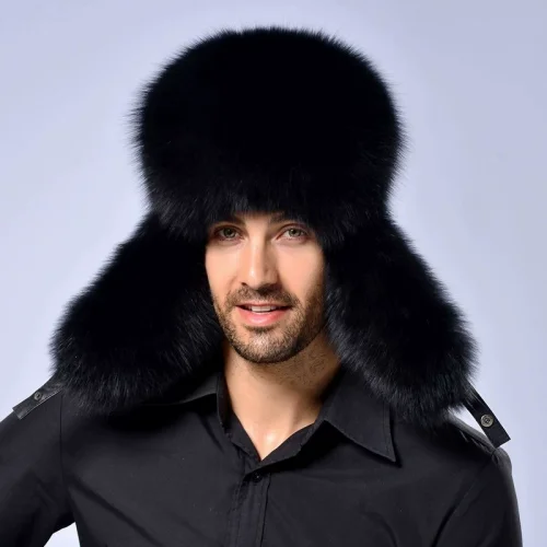 Leather and Raccoon Fur Warm Ear-protecting and Cold-resistant Snow Hat ZNFR-100010