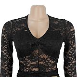 2025 Sexy Solid Color Sheer Lace Bodysuit Lingerie Set BY-7630