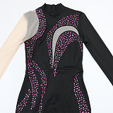 Rhinestone Embellished High-Neck Long-Sleeve Slit Bodycon Evening Dress CYA-902118