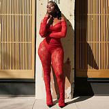 Autumn/Winter Lace Cutout Off-Shoulder Bardot Neck High-Waisted Flared Pants Set XYWL-25ST447