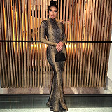 Stylish 3D Printed High-neck Long-sleeved Slim-fit Dress ZJQD-88478