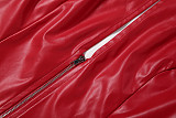 Stylish Solid Color Round Neck Zippered Long-sleeved PU Leather Slim-fit Short Jacket DLS-89170