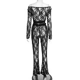 Autumn/Winter Lace Cutout Off-Shoulder Bardot Neck High-Waisted Flared Pants Set XYWL-25ST447