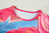 Fashion Round Neck Printed Color-Blocked Long-Sleeved A-line Short Dress JY-303535