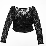 Autumn/Winter Lace Cutout Off-Shoulder Bardot Neck High-Waisted Flared Pants Set XYWL-25ST447