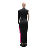 Rhinestone Embellished High-Neck Long-Sleeve Slit Bodycon Evening Dress CYA-902118