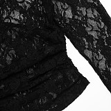 Autumn/Winter Lace Cutout Off-Shoulder Bardot Neck High-Waisted Flared Pants Set XYWL-25ST447