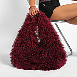 2025 Plush Large Capacity Faux Shearling Triangle Shoulder Bag RS-5123