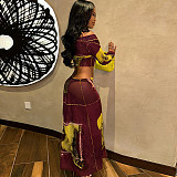 Stylish Long-sleeved Crop Top and Button-down Skirt Two-piece Set JY-710650