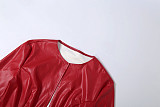 Stylish Solid Color Round Neck Zippered Long-sleeved PU Leather Slim-fit Short Jacket DLS-89170