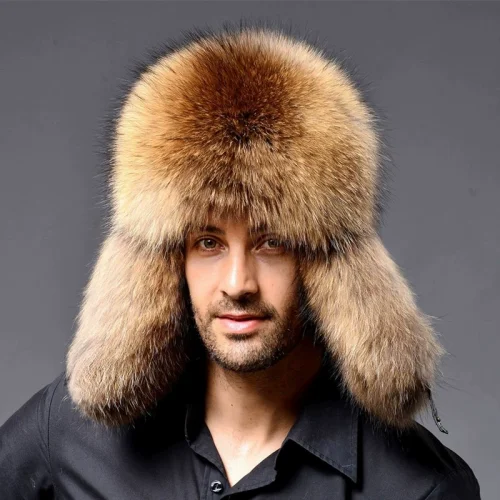 Leather and Raccoon Fur Warm Ear-protecting and Cold-resistant Snow Hat ZNFR-100010