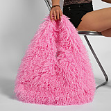 2025 Plush Large Capacity Faux Shearling Triangle Shoulder Bag RS-5123