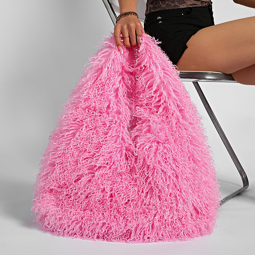 2025 Plush Large Capacity Faux Shearling Triangle Shoulder Bag RS-5123