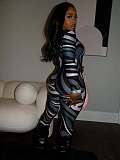 New Arrival Sexy Color-Blocking Printed Slim-Fit Stretchy High-Neck Jumpsuit XS-1863