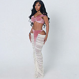 2025 Autumn/Winter Strapless Top and High-Waisted Patchwork Sheer Skirt Set SXE-84905