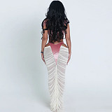 2025 Autumn/Winter Strapless Top and High-Waisted Patchwork Sheer Skirt Set SXE-84905
