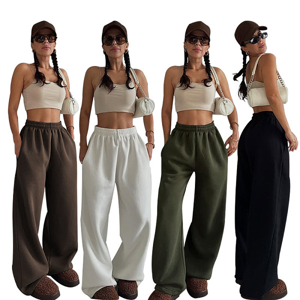 Casual Solid Color Loose-fitting Straight-leg Wide-leg Trousers With A Flowing Drape SSN-211516