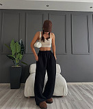 Casual Solid Color Loose-fitting Straight-leg Wide-leg Trousers With A Flowing Drape SSN-211516