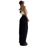 Casual Solid Color Loose-fitting Straight-leg Wide-leg Trousers With A Flowing Drape SSN-211516