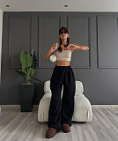 Casual Solid Color Loose-fitting Straight-leg Wide-leg Trousers With A Flowing Drape SSN-211516