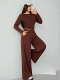 Stylish Solid-color Long-sleeved Top and High-waisted Straight-leg Pants Two-piece Set MIL-317