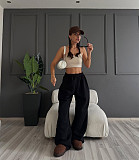 Casual Solid Color Loose-fitting Straight-leg Wide-leg Trousers With A Flowing Drape SSN-211516