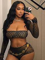 Sexy Printed Strapless Crop Top Shorts and Jacket Set XS-1911