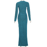 Sexy Gold Stamped Hollow Out High Waist Slim Fit Bodycon Long Dress XS-85474