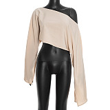 2025 Sexy Crossbody Slit Loose Sleeve Cropped Pullover Shawl Top XYWL-25TP449