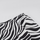 Casual Zebra Print Color-block Off-the-shoulder Long-sleeved T-shirt Top MRA-45598