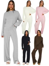 New Solid Color Round Neck Pullover and Loose Wide-leg Pants Set SSN-211517 New Solid Color Round Neck Pullover and Loose Wide-leg Pants Set SSN-211517