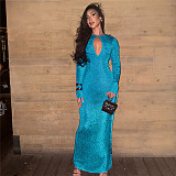 Sexy Gold Stamped Hollow Out High Waist Slim Fit Bodycon Long Dress XS-85474