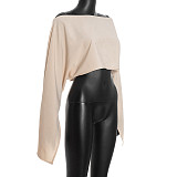 2025 Sexy Crossbody Slit Loose Sleeve Cropped Pullover Shawl Top XYWL-25TP449