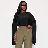 2025 Sexy Crossbody Slit Loose Sleeve Cropped Pullover Shawl Top XYWL-25TP449